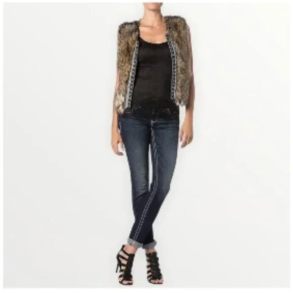 Women's MISS ME Faux Fur Beaded Vest Size Small - Picture 5 of 12